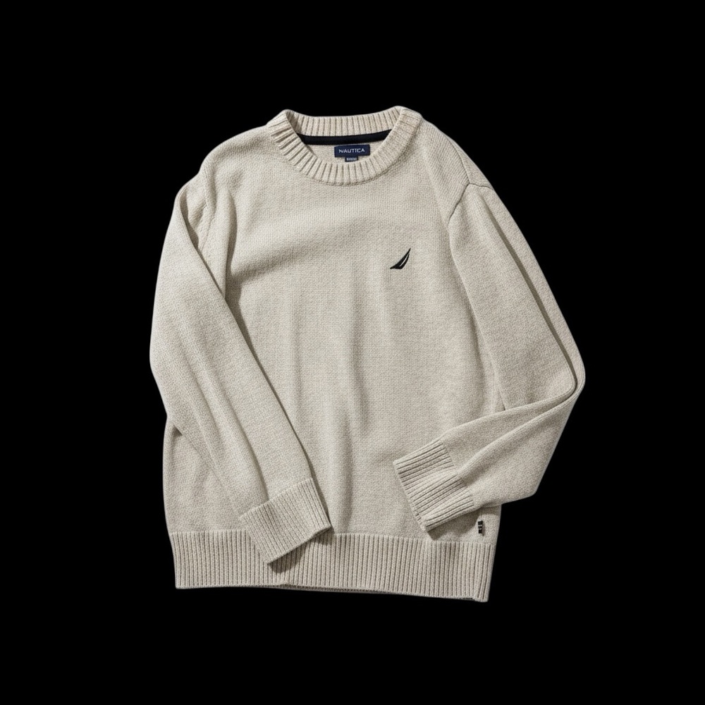 Nautica Boys Ivory Crewneck Sweater with Embroidered Sail Logo